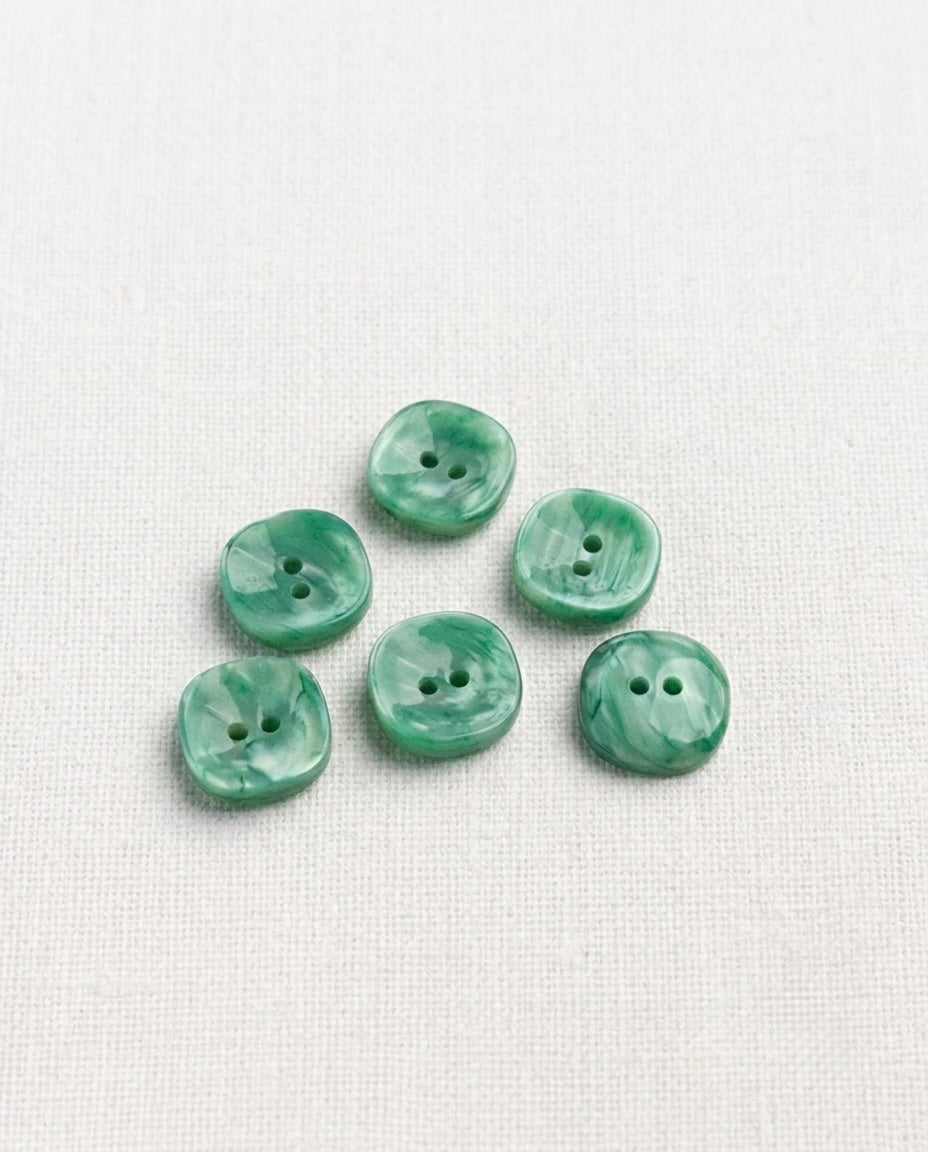 Lot de 6 boutons vert carré - 14mm, 2 trous