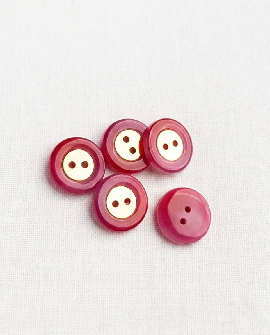 Lot de 5 boutons fuchsia et doré rond - 18mm, 2 trous