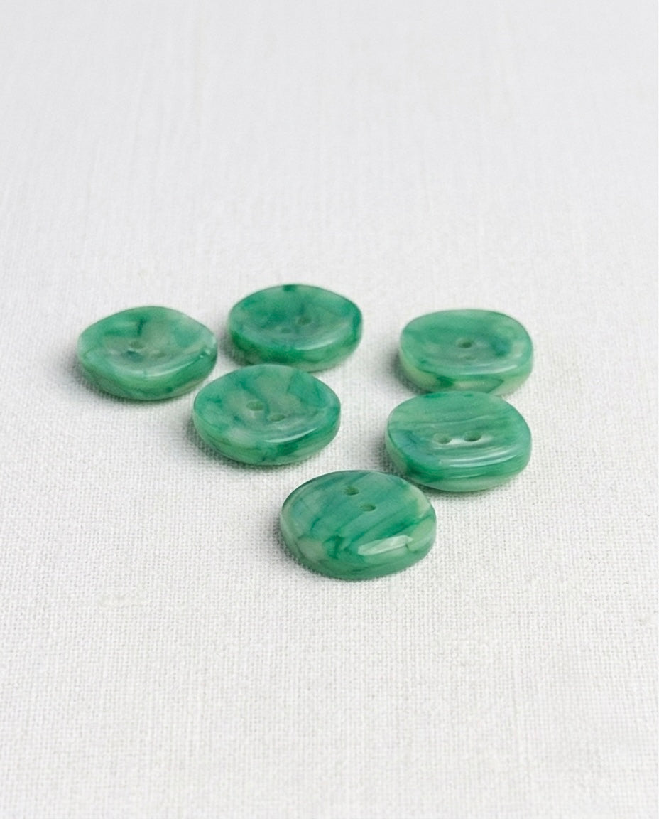 Lot de 6 boutons vert carré - 14mm, 2 trous