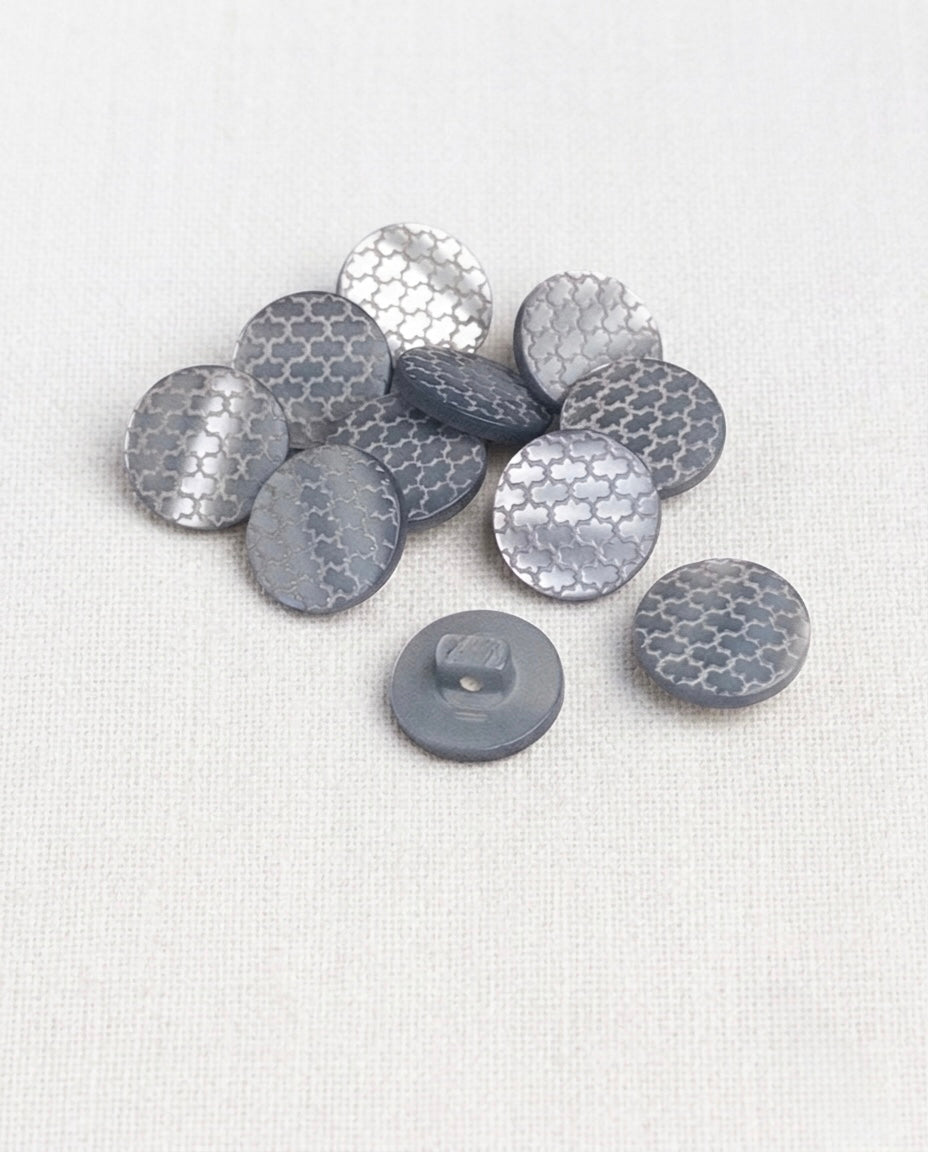 Lot de 11 boutons gris rond - 15mm, à queue