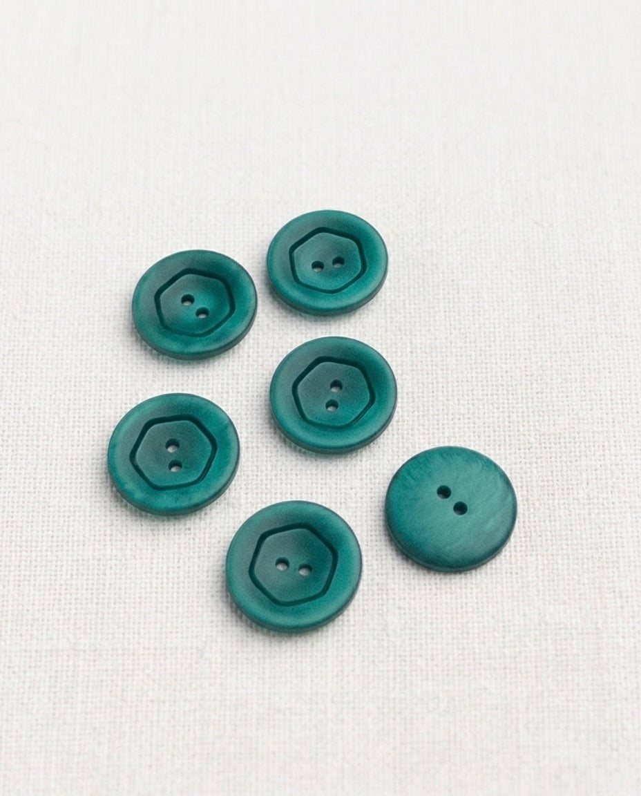 Lot de 6 boutons vert rond - 17mm, 2 trous