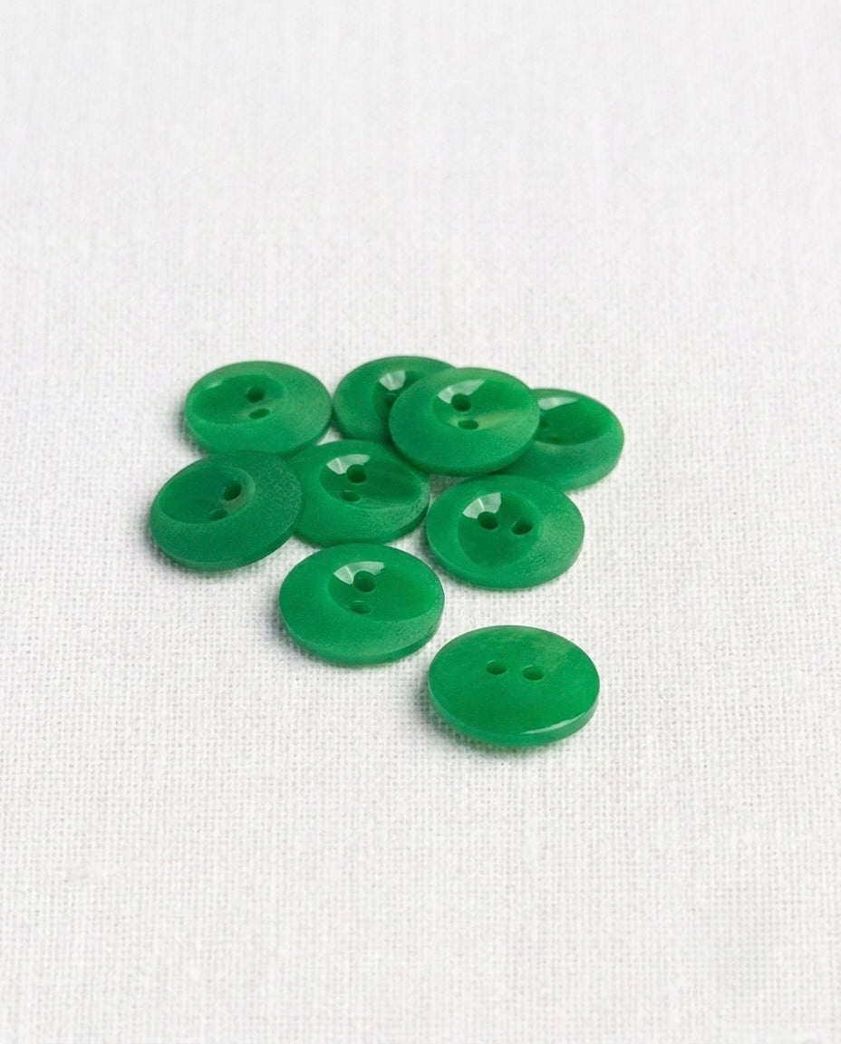 Lot de 9 boutons vert rond - 15mm, 2 trous
