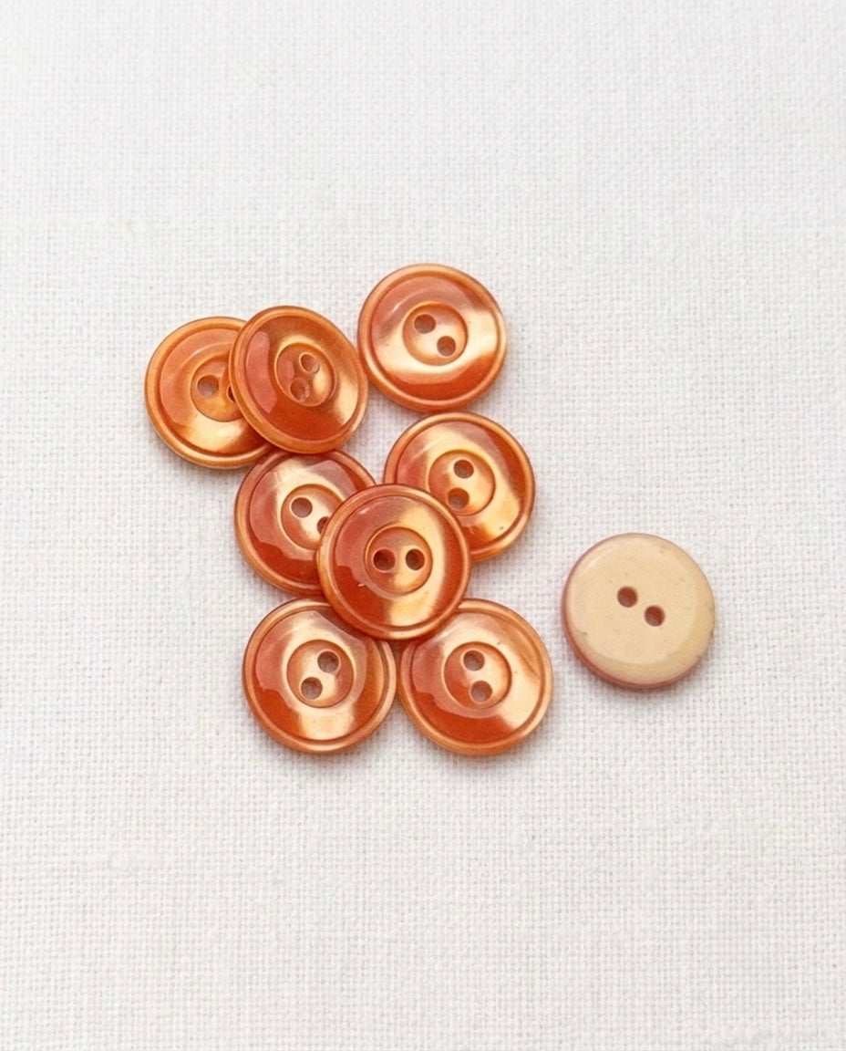 Lot de 9 boutons orange rond - 14mm, 2 trous