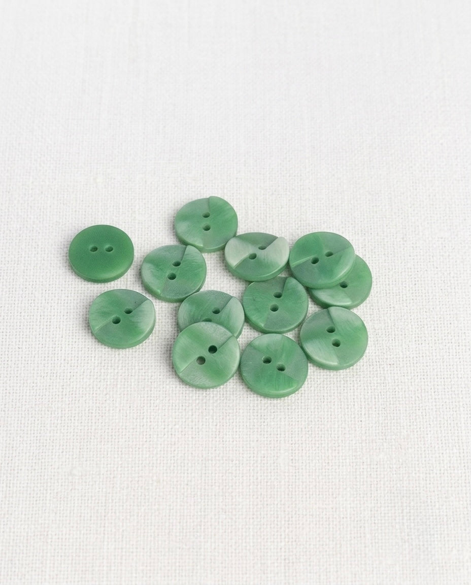 Lot de 12 boutons vert rond - 12mm, 2 trous