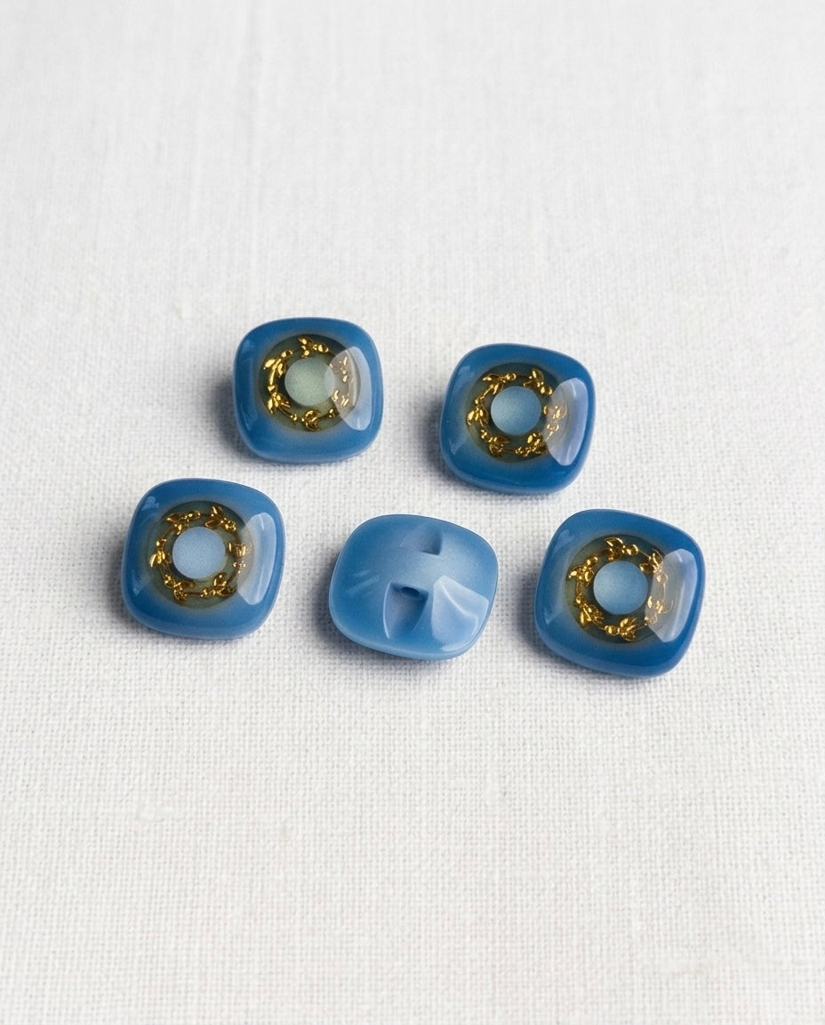 Lot de 5 boutons bleu carré - 16mm, à queue encastrée