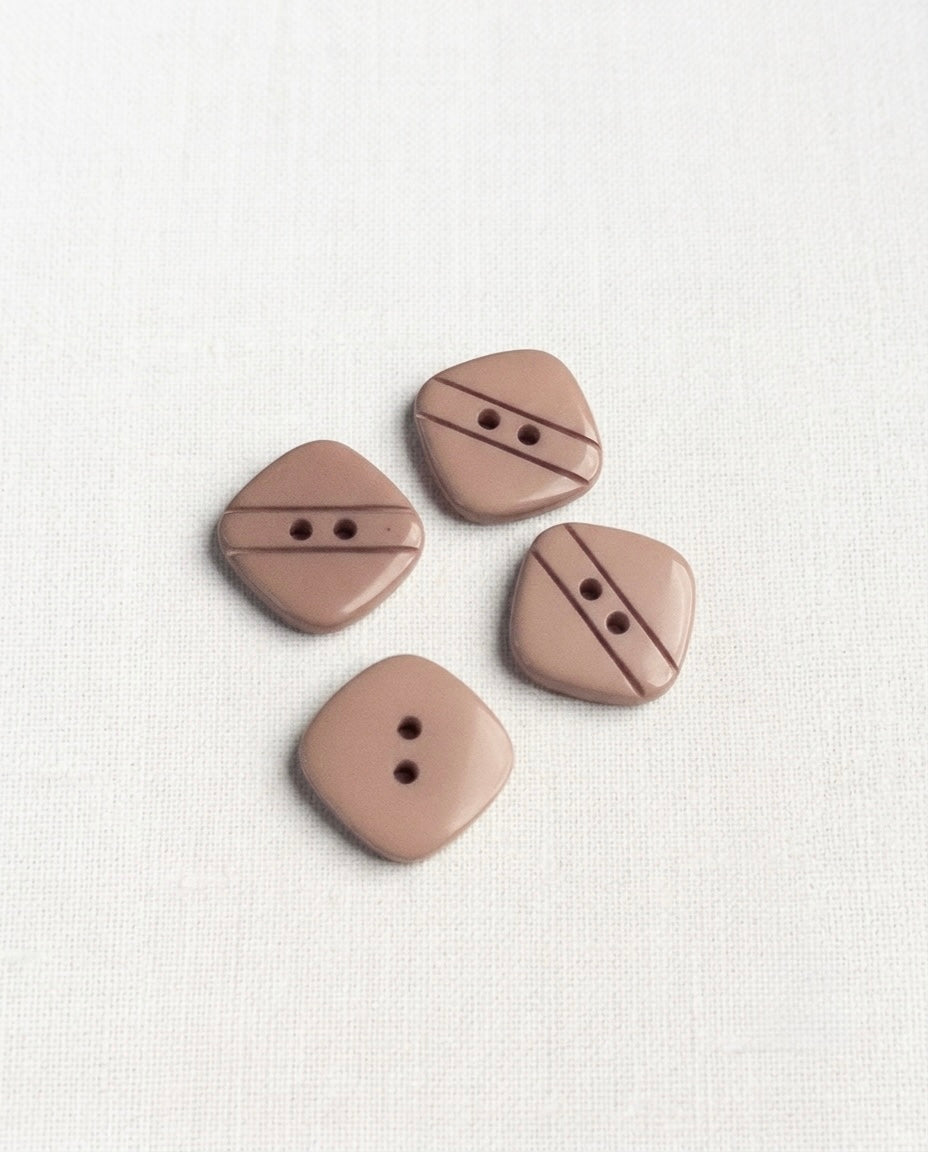 Lot de 4 boutons vieux rose carré - 16mm, 2 trous