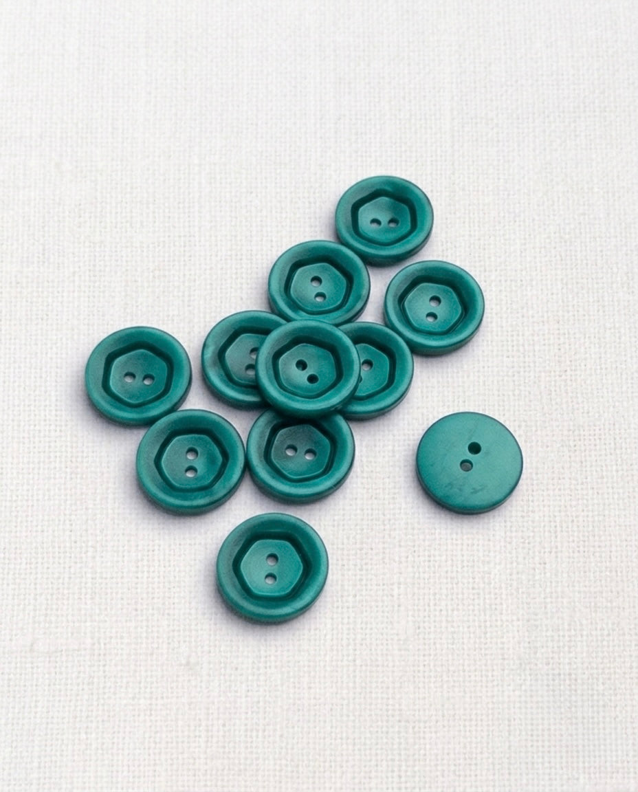 Lot de 11 boutons vert rond - 13mm, 2 trous
