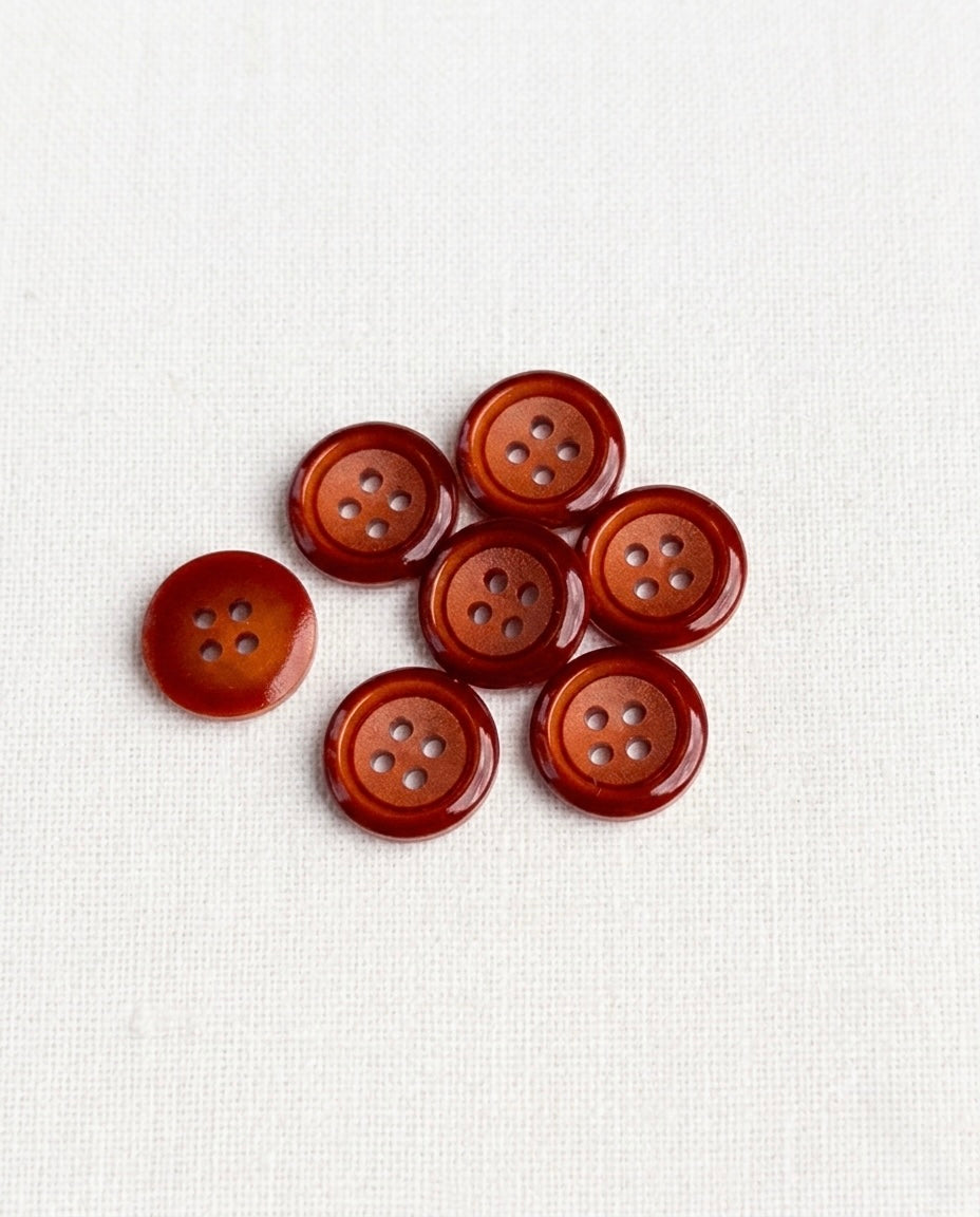 Lot de 7 boutons rouille rond - 14mm, 4 trous
