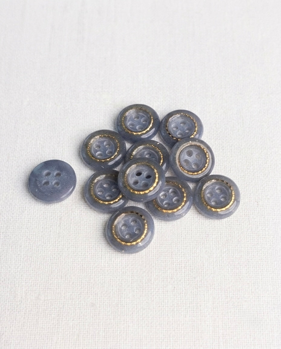 Lot de 11 boutons gris et doré rond - 14mm, 4 trous