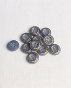 Lot de 11 boutons gris et doré rond - 14mm, 4 trous