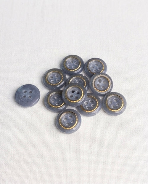 Lot de 11 boutons gris et doré rond - 14mm, 4 trous