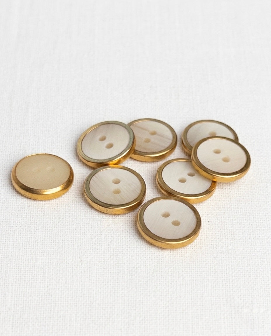 Lot de 8 boutons corne et doré rond - 16mm, 2 trous