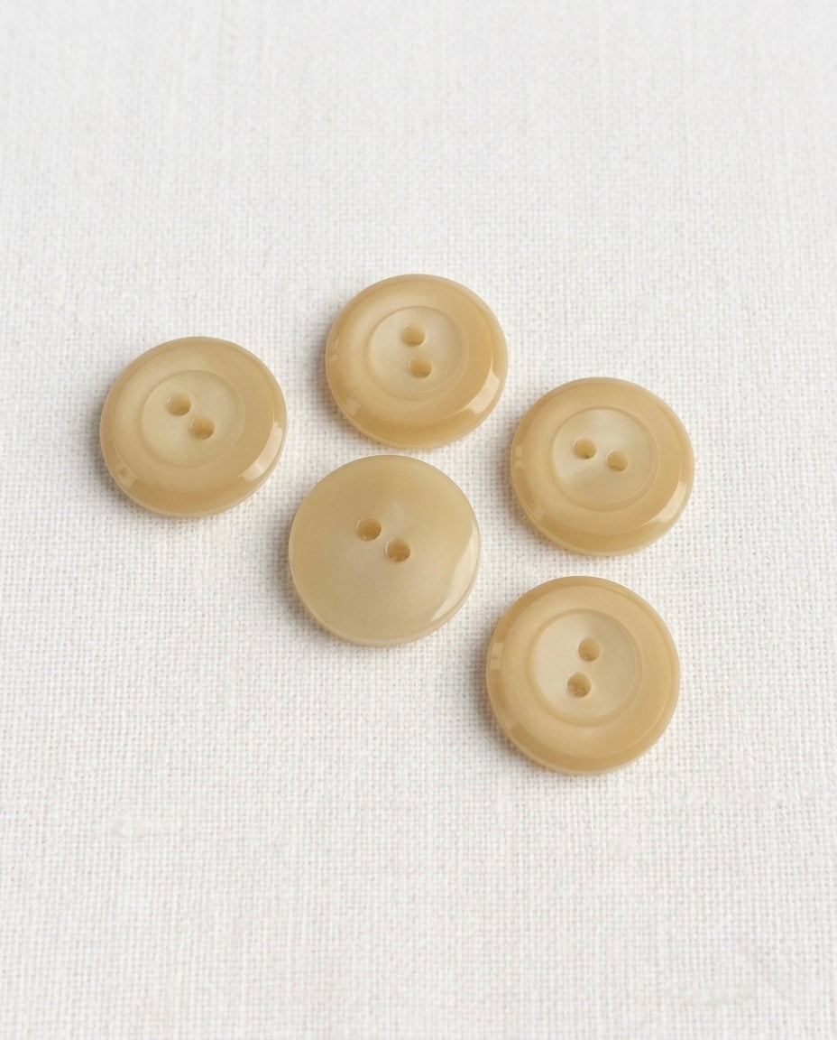 Lot de 5 boutons beige rond - 14mm, 2 trous
