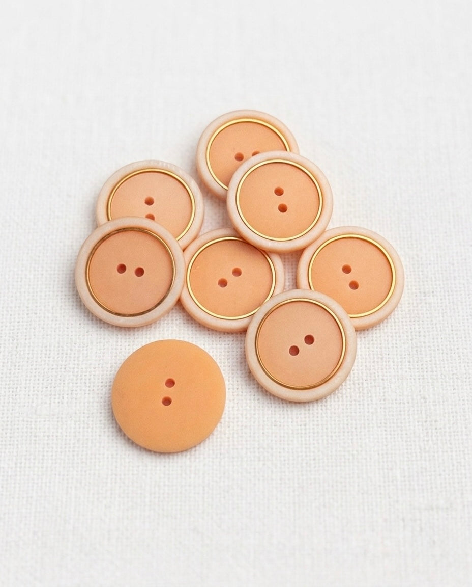 Lot de 7 boutons pêche et doré rond - 22mm, 2 trous