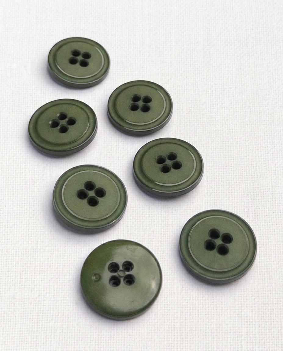 Lot de 7 boutons vert rond - 23mm, 4 trous