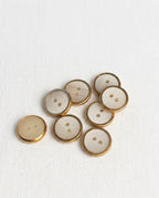 Lot de 8 boutons corne et doré rond - 16mm, 2 trous