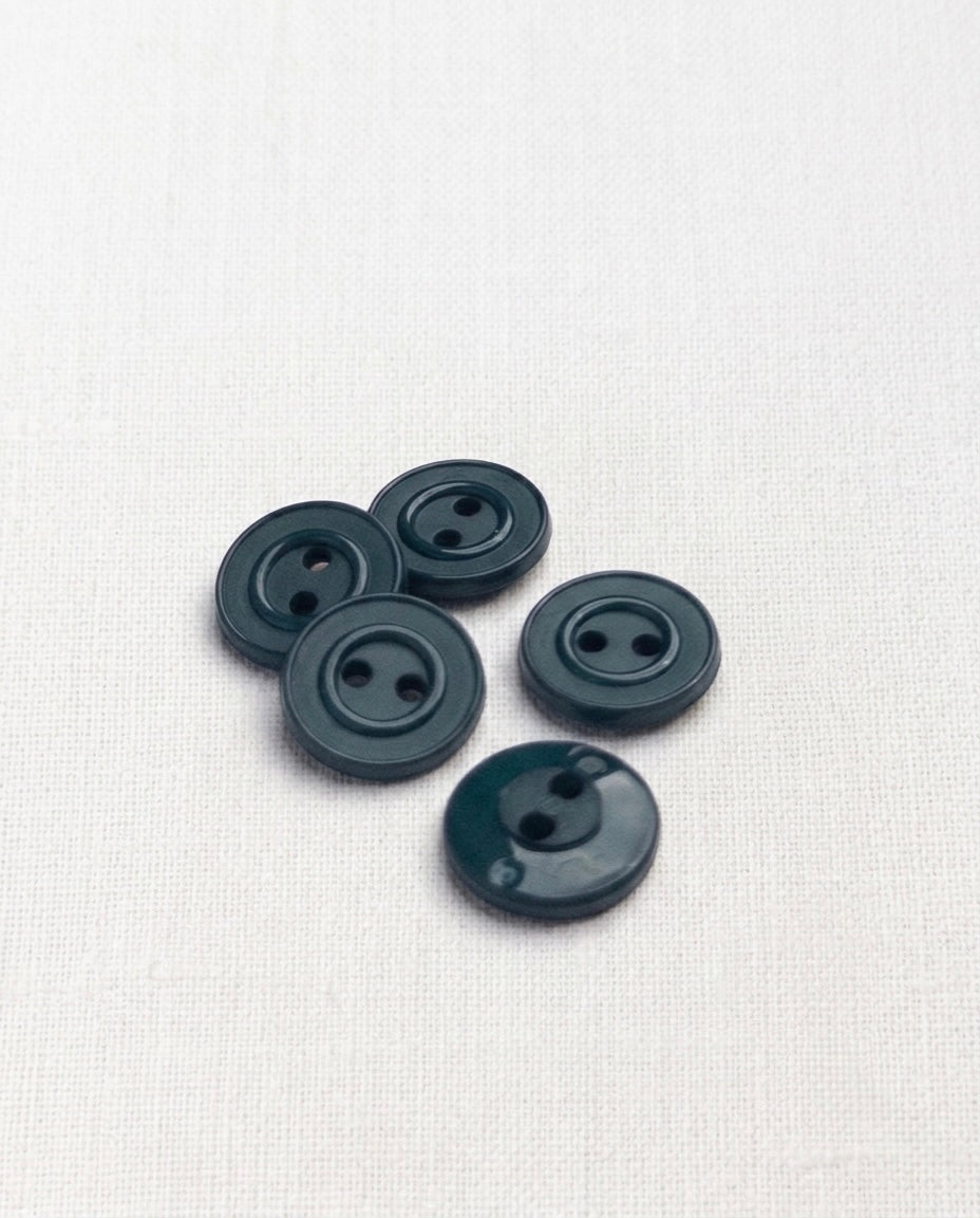 Lot de 5 boutons bleu pétrole rond - 15mm, 2 trous