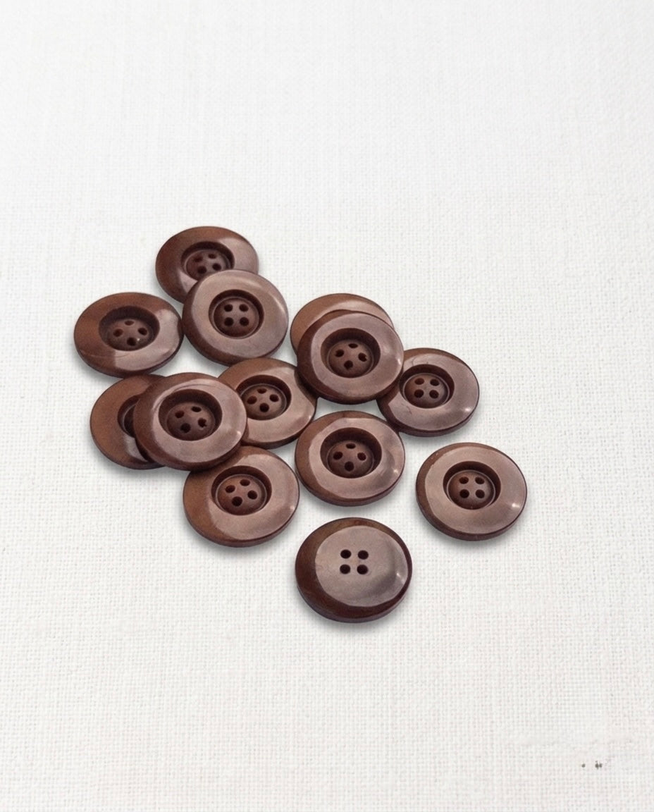 Lot de 13 boutons marron rond - 17mm, 4 trous