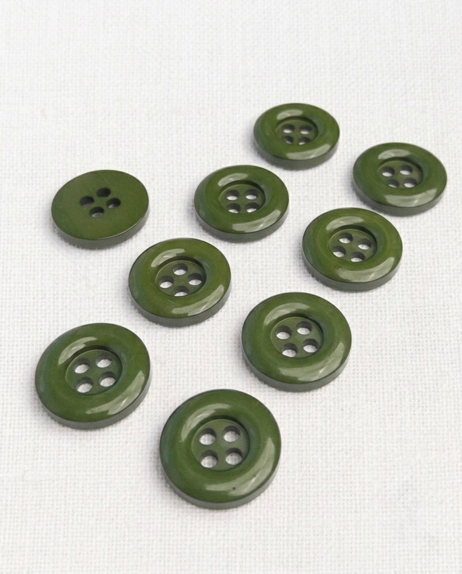 Lot de 9 boutons vert rond - 27mm, 4 trous