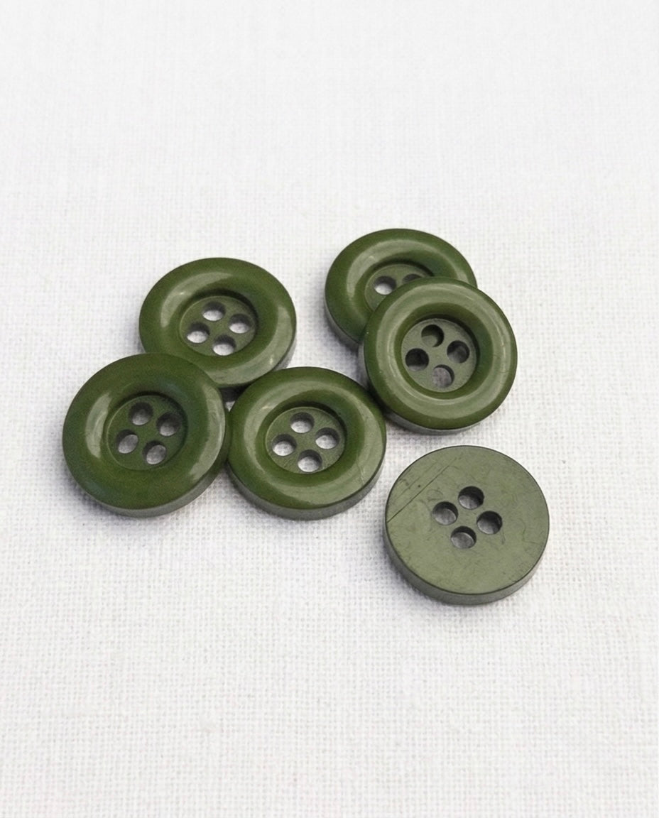 Lot de 6 boutons vert rond - 21mm, 4 trous