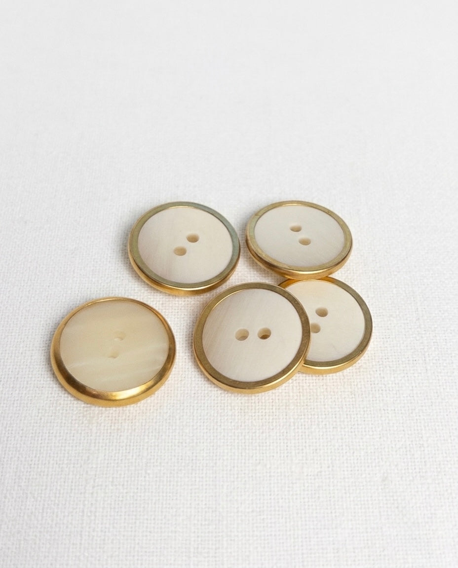 Lot de 5 boutons corne et doré rond - 22mm, 2 trous