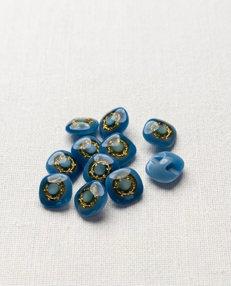 Lot de 11 boutons bleu carré - 13mm, à queue encastrée