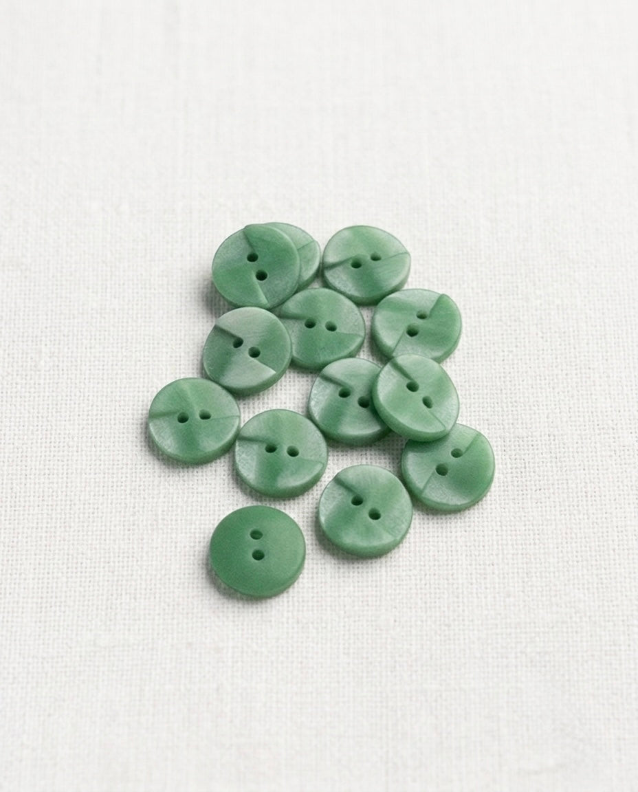 Lot de 12 boutons vert rond - 12mm, 2 trous