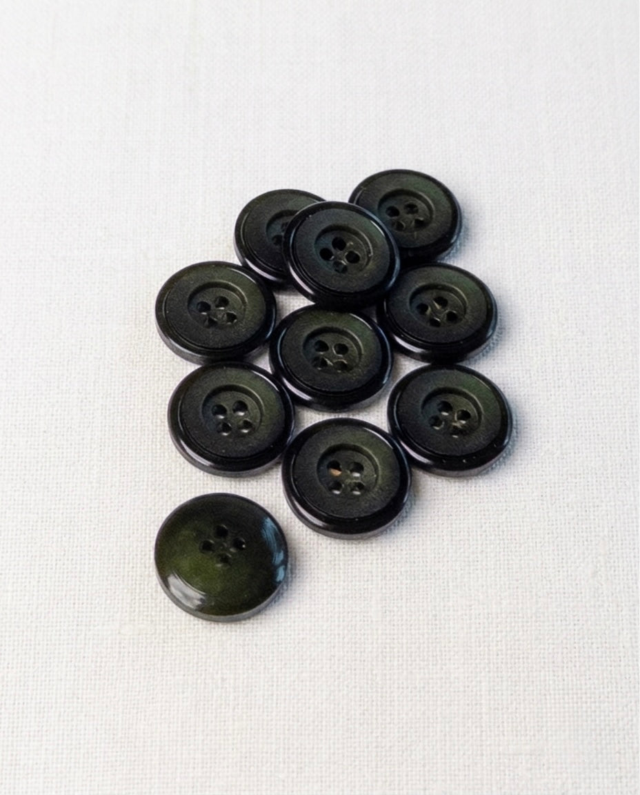 Lot de 11 boutons vert foncé rond - 14mm, 4 trous
