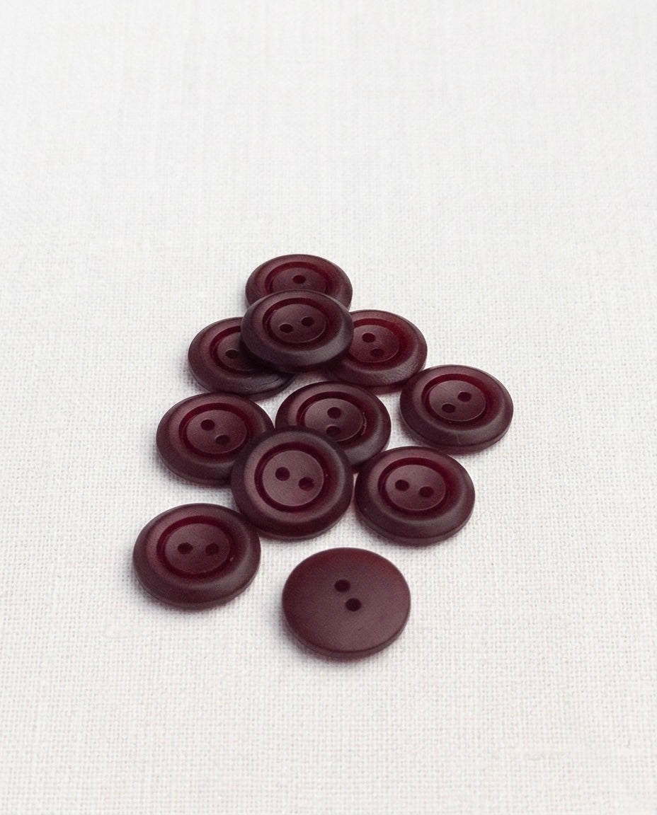 Lot de 11 boutons bordeaux rond - 13mm, 2 trous