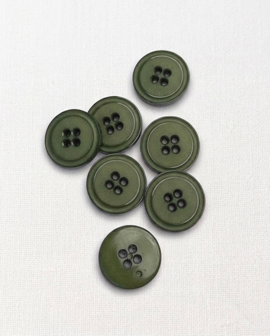 Lot de 7 boutons vert rond - 23mm, 4 trous