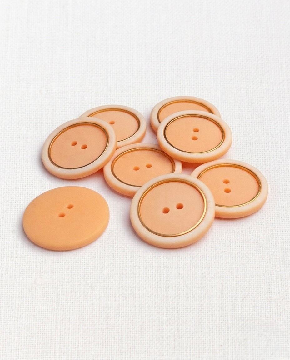 Lot de 7 boutons pêche et doré rond - 22mm, 2 trous