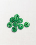 Lot de 9 boutons vert rond - 15mm, 2 trous
