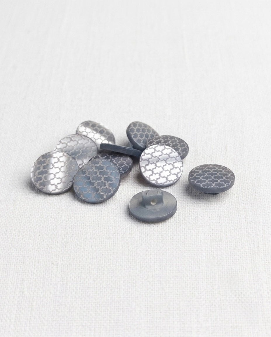 Lot de 11 boutons gris rond - 15mm, à queue