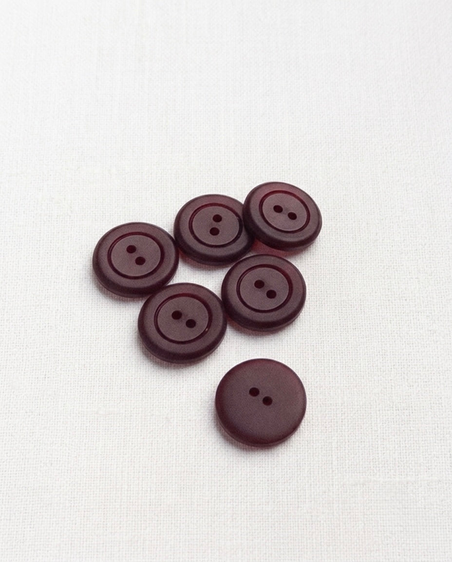 Lot de 6 boutons bordeaux rond - 17mm, 2 trous