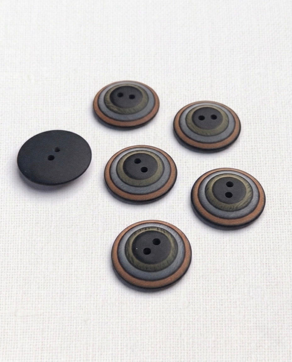Lot de 6 boutons concentrique rond - 23mm, 2 trous