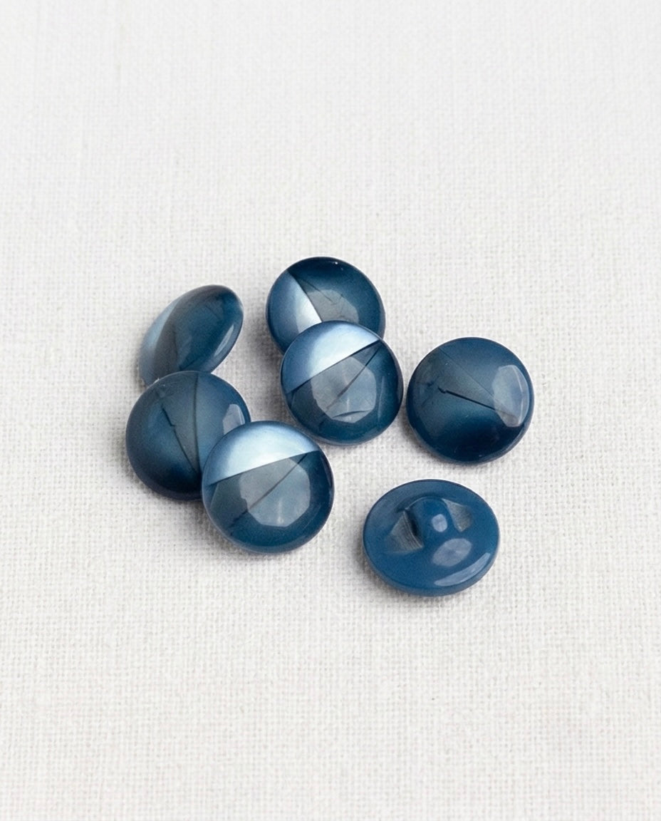 Lot de 7 boutons bleu rond - 15mm, à queue