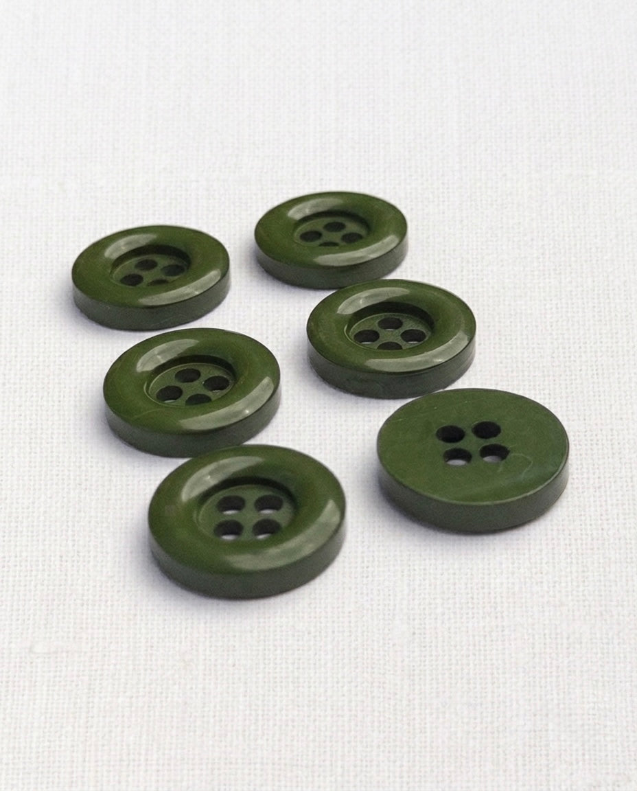 Lot de 6 boutons vert rond - 21mm, 4 trous