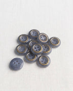 Lot de 11 boutons gris et doré rond - 14mm, 4 trous