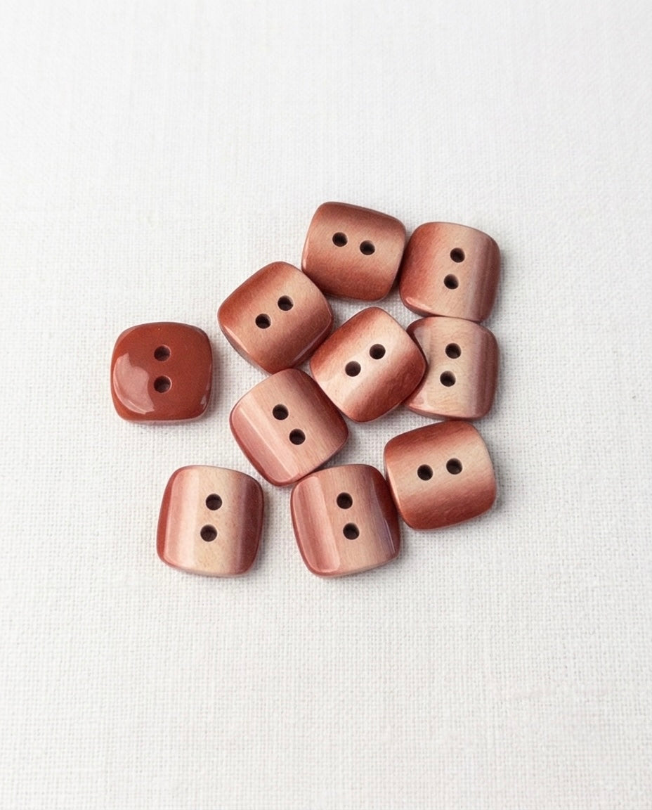 Lot de 10 boutons marron carré - 13mm, 2 trous
